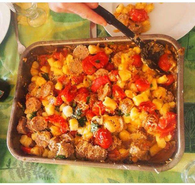 Home made gnocchi with sausage and tomato
