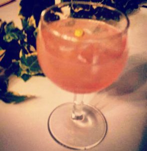 Rhubarb and Electric Daisy Spritzer